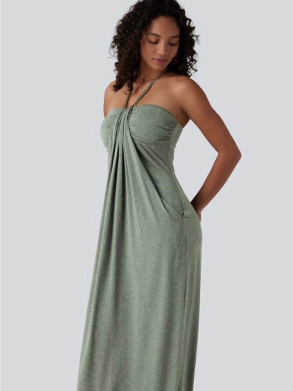 Halara Halter Tie Back Built-in Bra Maxi Dress with Pockets